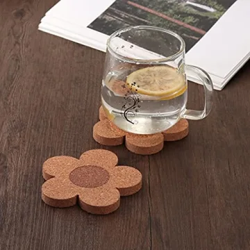 12PCS Cork Coasters - Absorbent Floral Design Set