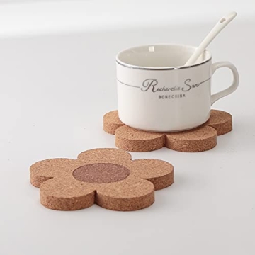 12PCS Cork Coasters - Absorbent Floral Design Set