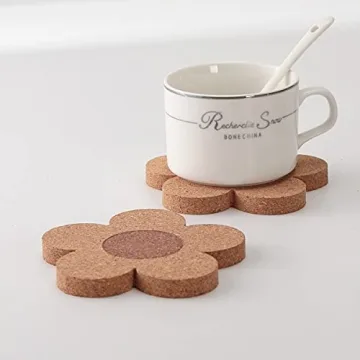 12PCS Cork Coasters - Absorbent Floral Design Set