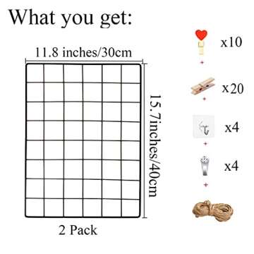 GBYAN Wall Grid 2 Pack Wire Photo Grid Panels Black Memo Board Wall Organizer (black)