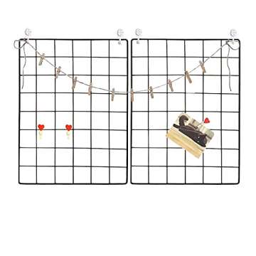 GBYAN Wall Grid 2 Pack Wire Photo Grid Panels Black Memo Board Wall Organizer (black)