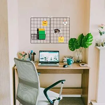 GBYAN Wall Grid 2 Pack Wire Photo Grid Panels Black Memo Board Wall Organizer (black)