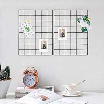 GBYAN Wall Grid 2 Pack Wire Photo Grid Panels Black Memo Board Wall Organizer (black)
