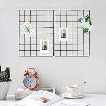 GBYAN Wall Grid 2 Pack Wire Photo Grid Panels Black Memo Board Wall Organizer (black)