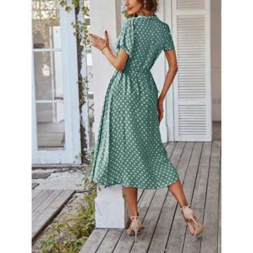 Milumia Women's Drawstring Waist Button Front Short Sleeve Casual A Line Midi Dress Green Medium