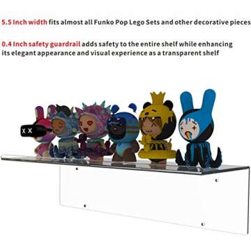 Clear Acrylic Floating Shelves Set of 4 for Lego Sets Funko Pop Collectibles Bookshelf Figures Plant Picture Photo Modern Wall Ledge Floating Shelf for Bedroom Decor Living Room Wall Mounted