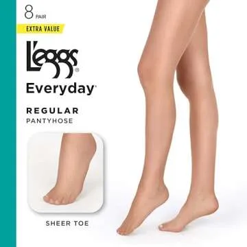 L'eggs Everyday Standard-Panty Sheer Toe Pantyhose for All Day Comfort, 100% Nylon, Suntan, Size B (Pack of 8)