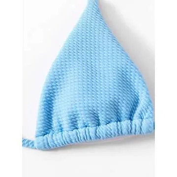 SOLY HUX Women's Metallic Halter Top Two Piece Swimsuit Tie Side Triangle Bikini Light Blue Plain M