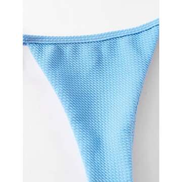 SOLY HUX Women's Metallic Halter Top Two Piece Swimsuit Tie Side Triangle Bikini Light Blue Plain M