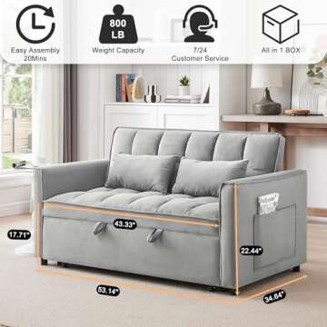howcool 3 in 1 Convertible Sleeper Sofa Bed - Compact Loveseat for Living Room