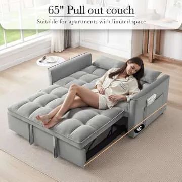 howcool 3 in 1 Convertible Sleeper Sofa Bed Grey
