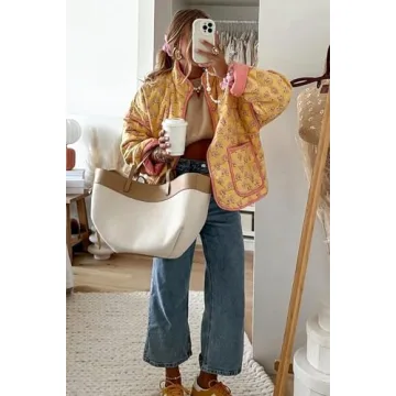 Stylish Women's Cropped Floral Puffer Jacket - Lightweight