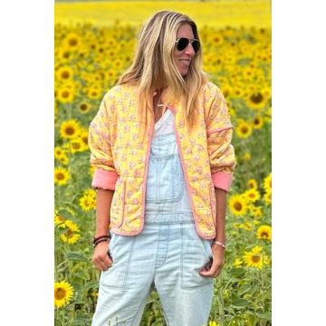 Stylish Women's Cropped Floral Puffer Jacket - Lightweight