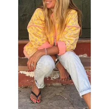 Stylish Women's Cropped Floral Puffer Jacket - Lightweight