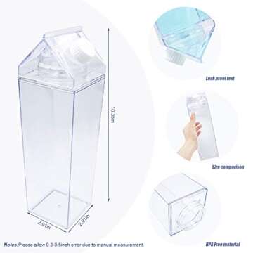 2 Pack 33oz Milk Carton Water Bottle -Clear Square Milk Bottles BPA Free Portable Water Bottle with ...