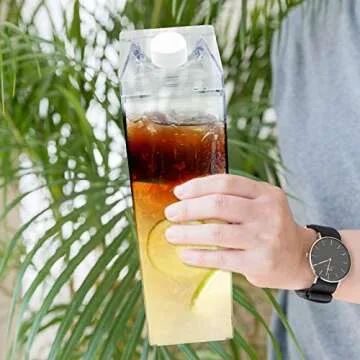 2 Pack 33oz Milk Carton Water Bottle -Clear Square Milk Bottles BPA Free Portable Water Bottle with Straws & Cleaning Brush and Bottle Brush for Outdoor Sports Travel Camping Activities(H06)