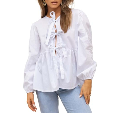 EsheSy Women's Bow Tie Front Babydoll Blouse for Summer Style