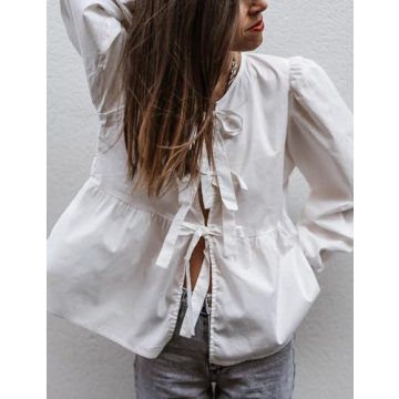 EsheSy Women's Bow Tie Front Babydoll Blouse for Summer Style