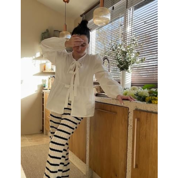 EsheSy Women's Bow Tie Front Babydoll Blouse for Summer Style