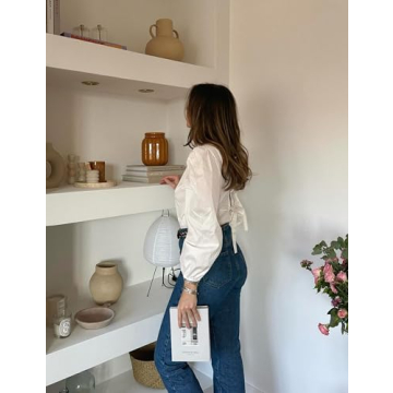 EsheSy Women's Bow Tie Front Babydoll Blouse for Summer Style