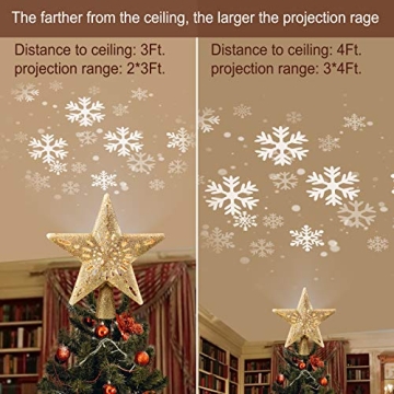 Christmas Star Tree Topper with Snowflake Projector Lights