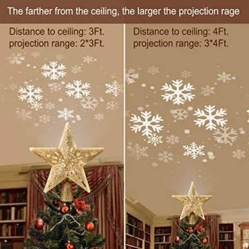 Christmas Star Tree Topper with Snowflake Projector Lights
