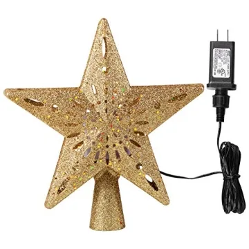 Christmas Star Tree Topper with Snowflake Projector Lights