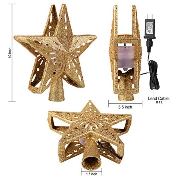 Christmas Star Tree Topper with Snowflake Projector Lights