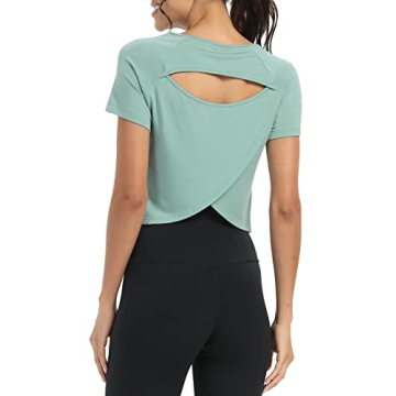 Bestisun Athletic Exercise Sports Activewear Running Shirts Open Back Yoga Gym Casual Sports Crop To...