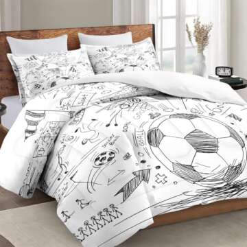 WeCozy Twin Size Comforter Set with Pillowcase, Game Painting Ball Cup Soccer Soft 2 Pcs Bedding for Kids and Adults Bedroom Bed Decor