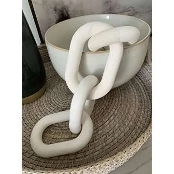 Wood Chain Link Decor - 18.9 Inch Length, 5-Link Boho Decor for Living Room, Farmhouse, Coffee Table (White)
