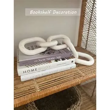 Wood Chain Link Decor - 18.9 Inch Length, 5-Link Boho Decor for Living Room, Farmhouse, Coffee Table (White)