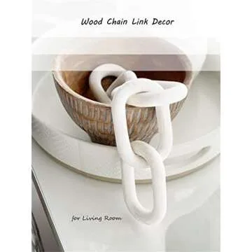 Wood Chain Link Decor - 18.9 Inch Length, 5-Link Boho Decor for Living Room, Farmhouse, Coffee Table (White)