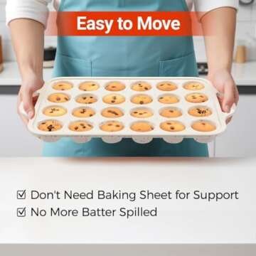 CAKETIME Mini Muffin Pan, Metal Reinforced Frame Mini Cupcake Pans 24 Cups Nonstick Mini Muffin Silicone Molds with Handle for Baking Muffins, Cupcakes, Egg Bites 2 Pack