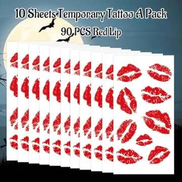 10 Sheets Red Lip Temporary Tattoo, Lip Print Stickers Self Adhesive, Face Body Waterproof Bright Color Kisses Sticker, Costume Accessories Birthday Party Decorations
