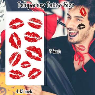 10 Sheets Red Lip Temporary Tattoo, Lip Print Stickers Self Adhesive, Face Body Waterproof Bright Color Kisses Sticker, Costume Accessories Birthday Party Decorations