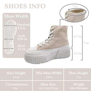 Cheermore Womens Platform High Top Sneakers Lace Up Canvas Shoes Fashion Comfortable Casual W Beige
