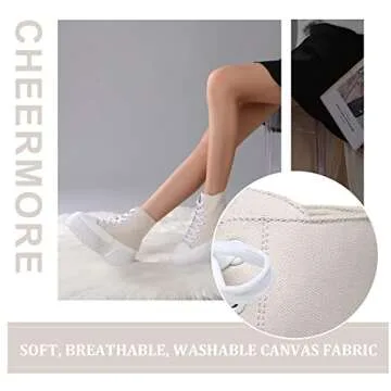 Cheermore Womens Platform High Top Sneakers Lace Up Canvas Shoes Fashion Comfortable Casual W Beige