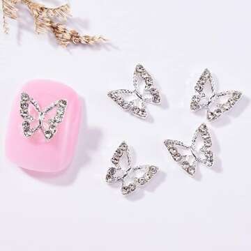 3D Alloy Butterfly Nail Charms,Shiny Diamonds Metal Butterfly Nail Gems Nail Rhinestones Nail Art Ch...