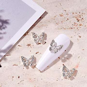 3D Alloy Butterfly Nail Charms,Shiny Diamonds Metal Butterfly Nail Gems Nail Rhinestones Nail Art Charm,Nail Decoration Rhinestones for Nails DIY Manicure Jewelry Accessories Women Nail Supplies,10pcs