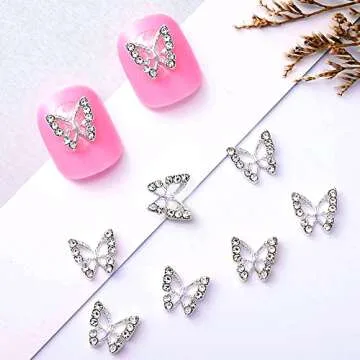 3D Alloy Butterfly Nail Charms,Shiny Diamonds Metal Butterfly Nail Gems Nail Rhinestones Nail Art Charm,Nail Decoration Rhinestones for Nails DIY Manicure Jewelry Accessories Women Nail Supplies,10pcs