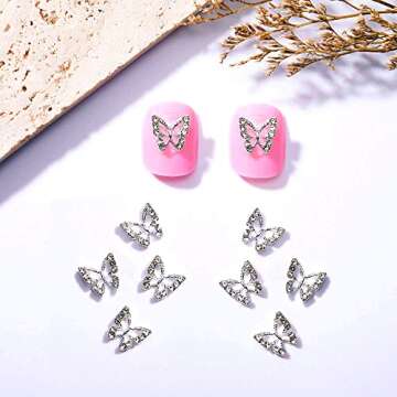 3D Alloy Butterfly Nail Charms,Shiny Diamonds Metal Butterfly Nail Gems Nail Rhinestones Nail Art Charm,Nail Decoration Rhinestones for Nails DIY Manicure Jewelry Accessories Women Nail Supplies,10pcs
