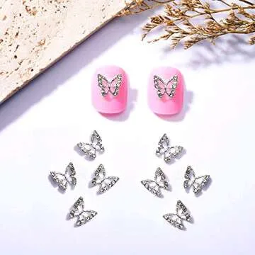 3D Alloy Butterfly Nail Charms,Shiny Diamonds Metal Butterfly Nail Gems Nail Rhinestones Nail Art Charm,Nail Decoration Rhinestones for Nails DIY Manicure Jewelry Accessories Women Nail Supplies,10pcs