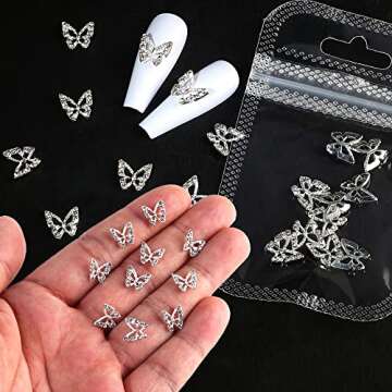 3D Alloy Butterfly Nail Charms,Shiny Diamonds Metal Butterfly Nail Gems Nail Rhinestones Nail Art Charm,Nail Decoration Rhinestones for Nails DIY Manicure Jewelry Accessories Women Nail Supplies,10pcs