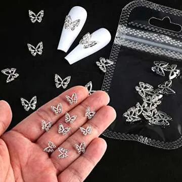 3D Alloy Butterfly Nail Charms,Shiny Diamonds Metal Butterfly Nail Gems Nail Rhinestones Nail Art Charm,Nail Decoration Rhinestones for Nails DIY Manicure Jewelry Accessories Women Nail Supplies,10pcs
