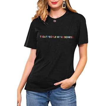 ALLTB Treat People with Kindness Shirt Women Embroidery Inspirational Graphic Teacher Tees Casual Sh...