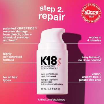 K18 Damage Repair Essentials Kit, Travel-Friendly Trio Featuring Mini Hair Mask, Mini Hair Oil & Mini Detox Shampoo