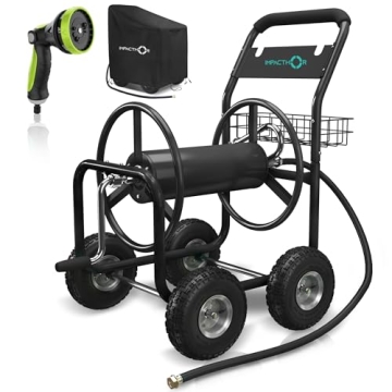 IMPACTHOR Garden Hose Reel Cart - 4 Wheels Heavy Duty Hose Cart, Nozzle & Waterproof Cover Cart Incl...