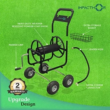 IMPACTHOR Garden Hose Reel Cart - 4 Wheels Heavy Duty Hose Cart, Nozzle & Waterproof Cover Cart Included - Holds up to 250 Feet 5/8 Inch Hose