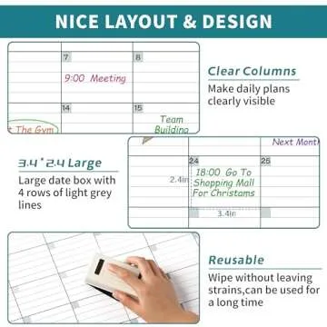 Large Dry Erase Wall Calendar - 3 Month Undated Calendar